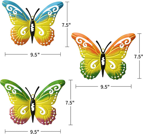 WKHOMEDECO Metal Butterfly Wall Art, Set of 3 Outdoor Decor for Indoor and Outdoor Fence, Garden, Yard