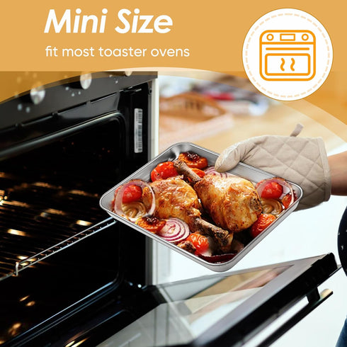 TeamFar Toaster Oven Tray and Rack Set, 9.3’’ x 7’’ x 1’’, Stainless Steel Non Toxic & Healthy, Easy Clean
