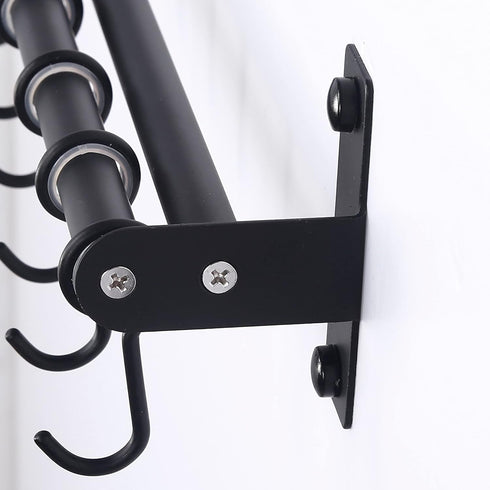 Dseap Pot Rack - Pots and Pans Hanging Rack Rail with 8 Hooks, Wall Mounted Kitchen Pot Hangers, Black
