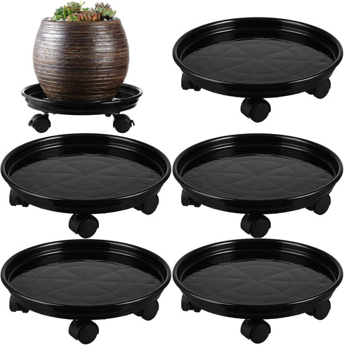 5 Packs Plant Caddy With Wheels 11.8" Plastic Rolling Stands Heavy-Duty Dolly