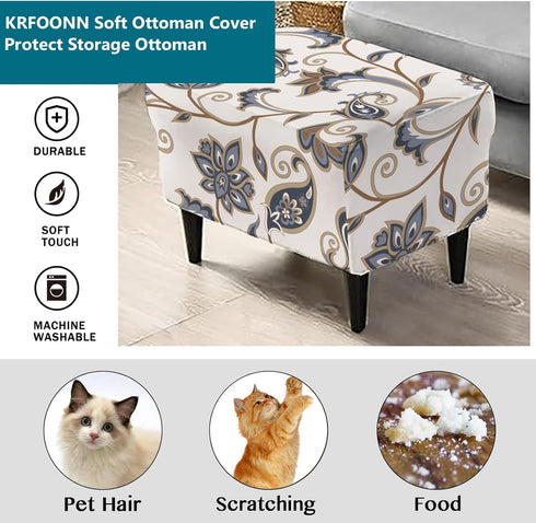 39"-47" 17 KRFOONN Stretch Ottoman Cover Slipcovers Rectangle Fit Length Footrest Stool Covers Printed Ottoman Cover