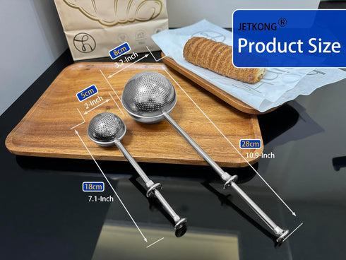 2 JETKONG Pcs Flour Sifter, Stainless Steel Flour Duster for Bread Baking, Bakers Dusting Wand for Powdered Sugar