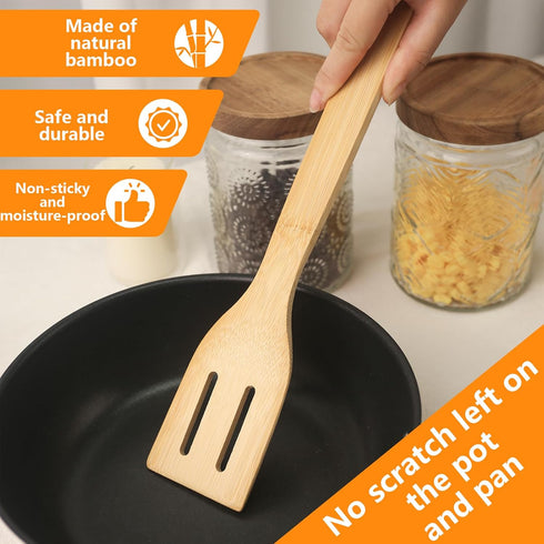 6PCS Bamboo Kitchen Utensils Set | Bamboo Spatula Spoons for Home Kitchen | Housewarming Holiday Gift