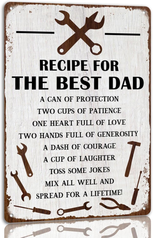 Recipe For The Best Dad Tin Sign Fun Workshop Metal Signs Unique Father's Day Gift for Dad 8x12 Inch