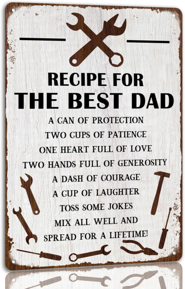 Recipe For The Best Dad Tin Sign Fun Workshop Metal Signs Unique Father's Day Gift for Dad 8x12 Inch