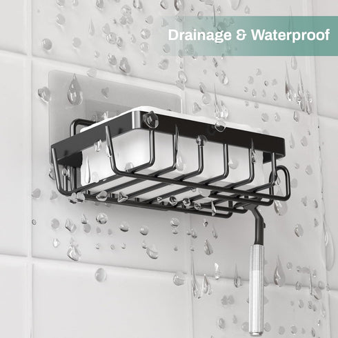 2 Adhesive Soap Bar Holder for Shower Wall, Self Draining Soap Dish Container Caddy Saver with Hooks for Razor Loofah