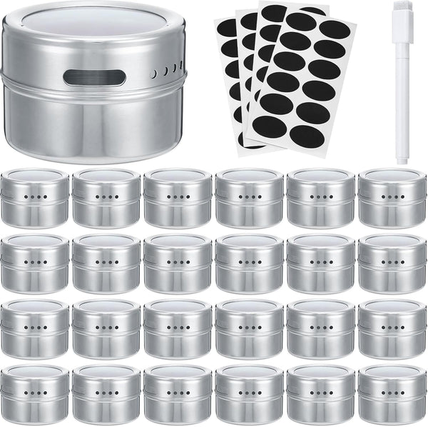 CHENGU 24 Pack Magnetic Spice Jars for Refrigerator 3 oz Magnetic Spice Containers