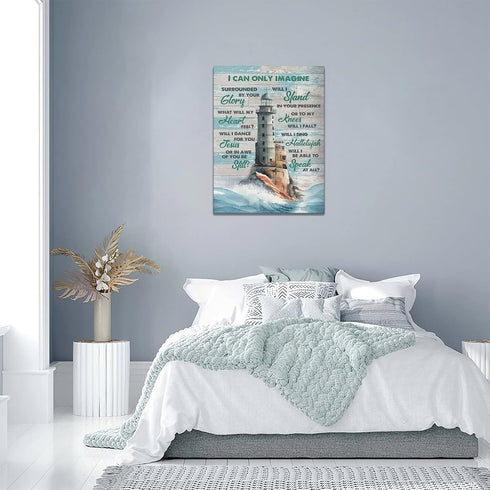 Lighthouse Wall Art Nautical Decor - Christian Scriptures Canvas Painting, 12"x 16"