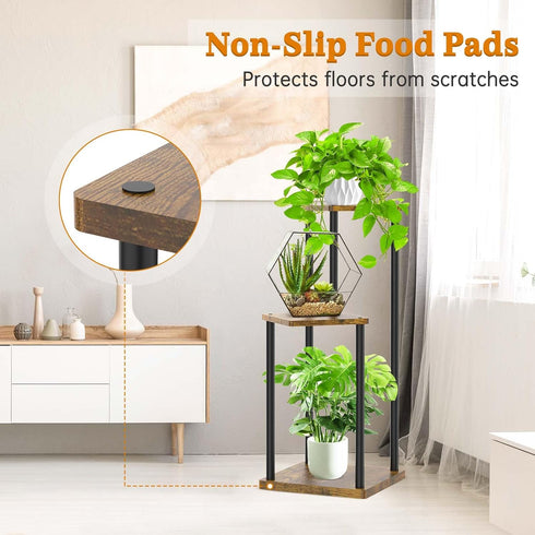 3 Oppro Tier Corner Plant Stand Indoor, Metal Wood Flower Pot Holder Shelf, Multiple Display Rack Square Table