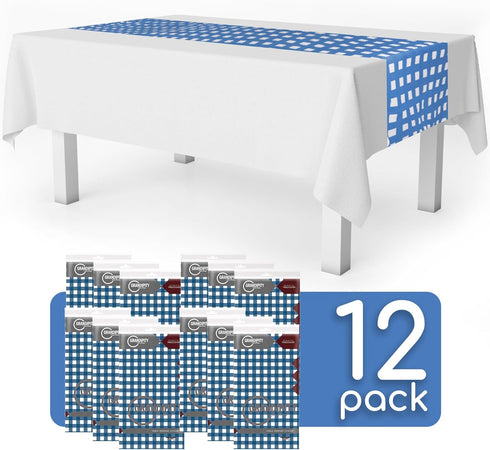 12 Pack 14 108 Inch. Blue Gingham Checkered Premium Disposable Plastic Table Runner x Table Runner for Dinner Parties