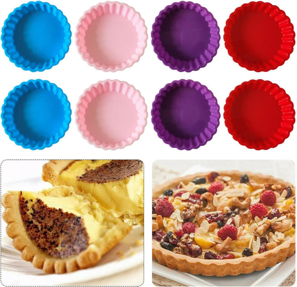 8 pcs Silicone Tart and Pie Molds - 4 Inch Fluted Mini Nonstick Quiche Pan for DIY Baking Pies and Desserts