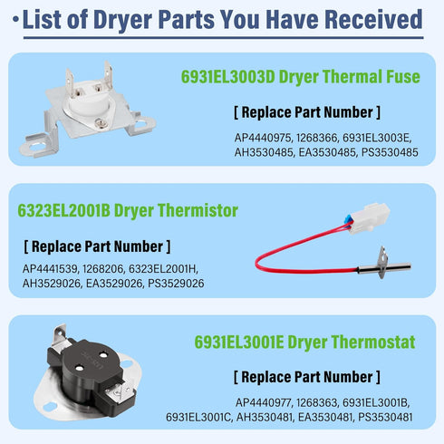 Dryer Parts - 6931EL3003D Limit Thermostat, Replacement Parts for LG Dryer, Replaces Multiple Models