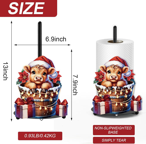 Countertop JarThenaAMCS Highland Cow Christmas Paper Towel Holder with Round Base Large Metal Xmas Bathroom Decor