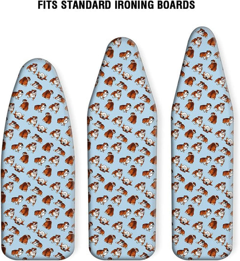WIRESTER 15x54 Inch Ironing Board Cover, Silicone Coating, Replacement Cover with Elastic Edge, Bulldog Design