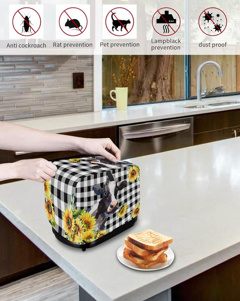 Toaster Cover 2 Slice, Yellow Sunflower Cow, Dust-Proof Cover with Pockets for Kitchen Small Appliance