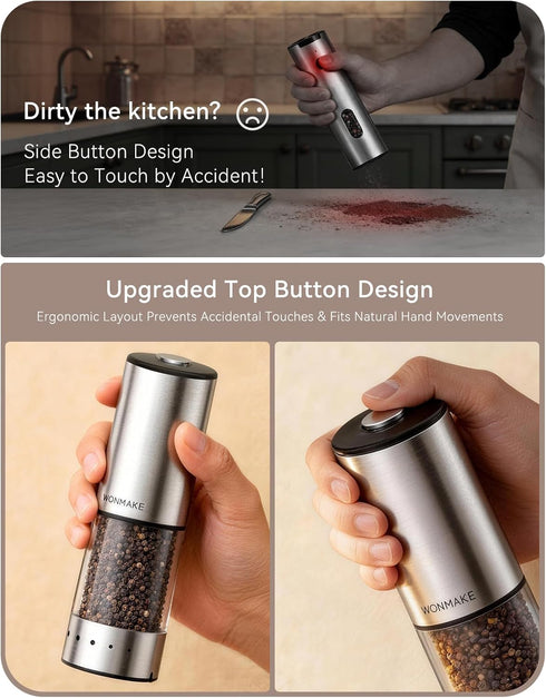 Set, 5 Electric Salt and Pepper Grinder Type-C Rechargeable with LED Battery Level Display, Stainless Steel Salt