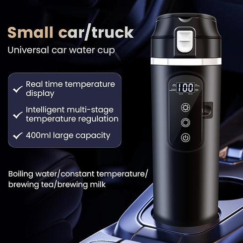 12V/24V 400ml 304 100 DC Car Travel Electric Kettle, Car Heating Mug with Anti-Spill Lid, Leak-proof, Stainless Steel