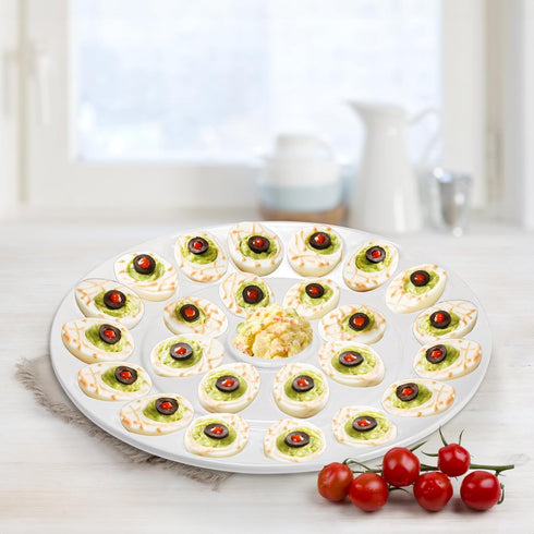 12.6 Inches 25 Foraineam Porcelain Deviled Egg Tray/Platter, White Egg Dish with Compartments