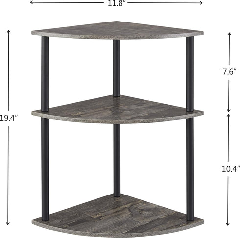 3-Tier Corner Shelf Stand, Rustic Wood and Metal Corner Display Rack, Small Triangle Corner Storage Organizer