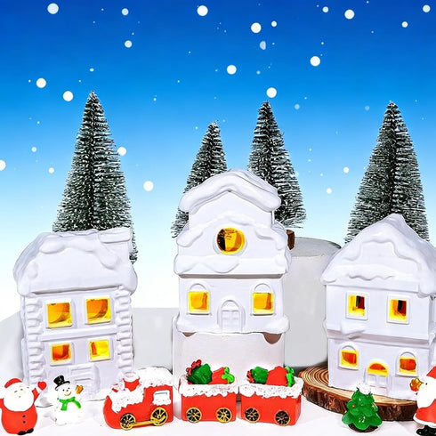 Wowagoga 21 Pcs Ceramic Christmas House Village Sets, 4.3 Inch White Resin