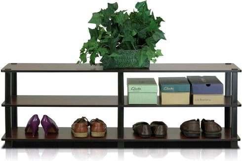 Furinno TST No Tools 3-Tier Wide Shoe Storage Rack, Dark Brown/Black, 47 Inch