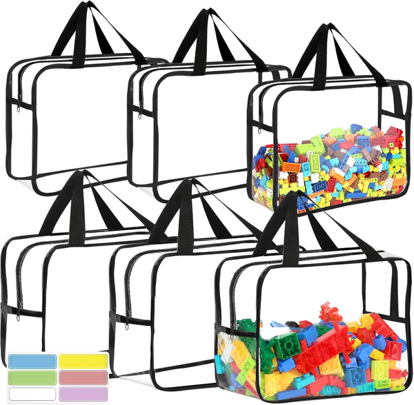 OPELETNNT 6 Packs Large Toy Storage Bags with Labels, Reusable Clear PVC Board