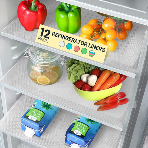 Refrigerator Liners for Shelves, 12 Pack by Linda’s Essentials, Easy to Clean Non-Slip BPA-Free Mats