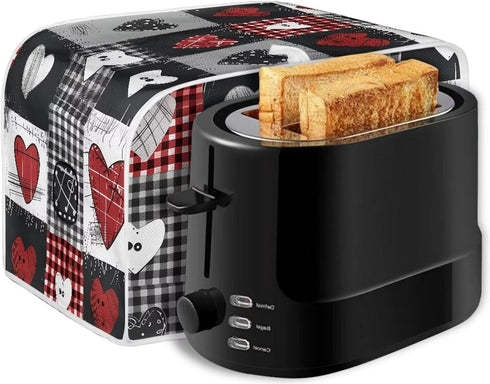 Bulopur Microwave Toaster Cover, Red Black White Love Heart Lattice, Quilted Dust Protection for Standard Toasters