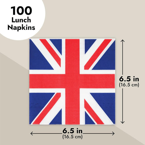 Juvale 100-Pack Union Jack Cocktail Napkins - 2-Ply Paper 6.5 x 6.5 in for UK Celebrations
