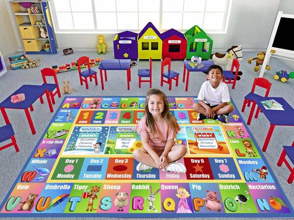 Children(Season,52X75 HUAHOO Kids Rug Play Mat Carpet Educational and Fun Playmat ABC Alphabet Animals Shapes Learning
