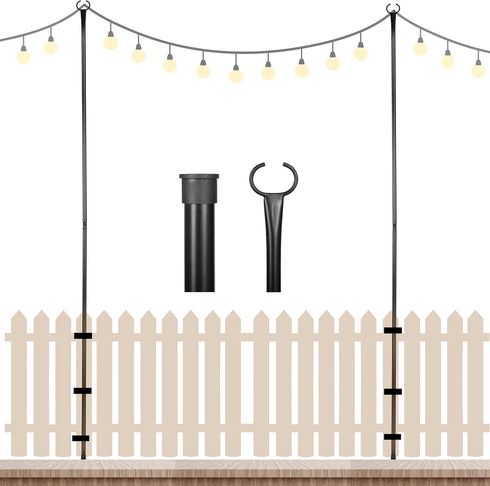 BIRDROCK HOME String Light Poles 9ft - Weather Resistant Metal Posts for Hanging String