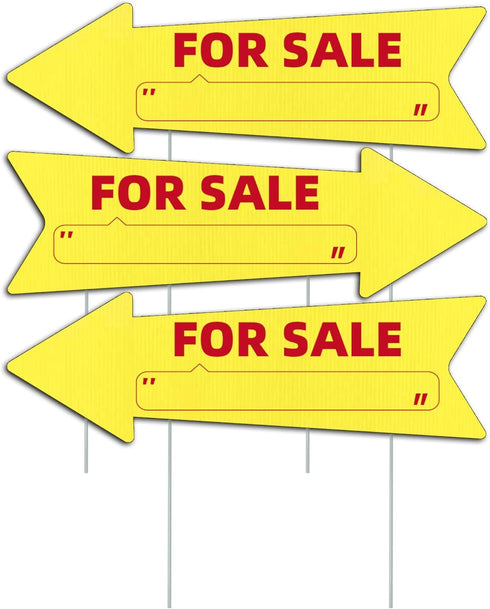 Yellow Arrow Yard Signs, 16 x 5 Inches, Double Sided Outdoor Estate Sale Signs, Plastic, 3 Pack with Stakes