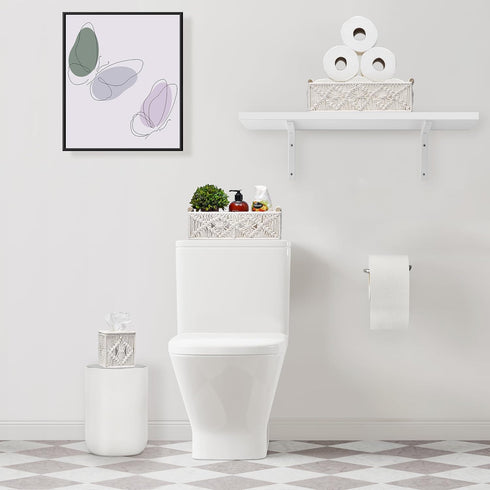 Set Set Sorbus Macrame Boho Decor Baskets & Tissue Holder - Decorative Woven Baskets for Bathroom Shelves - Lined