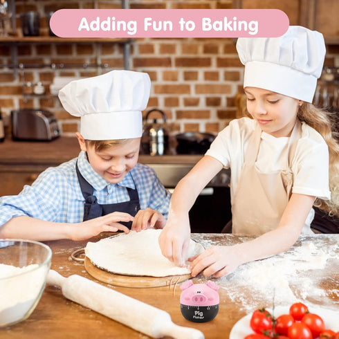 Cute Cartoon Pig Kitchen Timer, 0-55 Minute Wind Up Dial, Loud Alarm Timer, Mechanical Cooking Timing Tool (Pink)