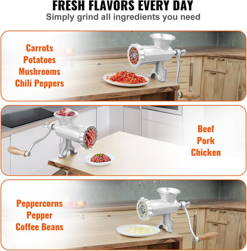 1 2 3 VEVOR Manual Meat Grinder, Heavy Duty Cast Iron Hand Meat Grinder with Steel Table Clamp, Meat Mincer Sausage