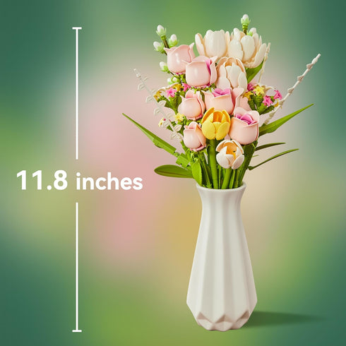 EWED Sets, Tulip Rose Flowers Building Gift for Mothers Day, Flower Bouquet Compatible with Lego Flowers Botanical