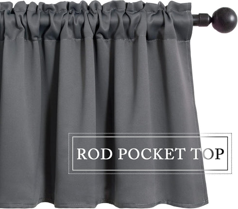 MIULEE Blackout Valance Rod Pocket Thermal Insulated Window Treatment Tiers, 42 x 18 Inches, Grey
