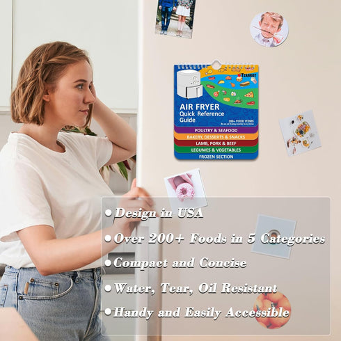 TZARROT Air Fryer Magnetic Cheat Sheet Set: Over 200 Foods Cooking Guide Flip Chart