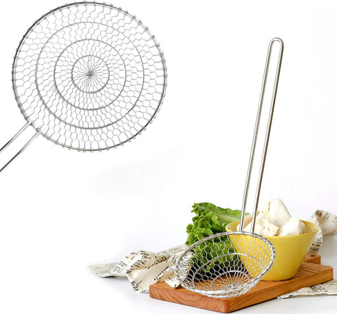 Hicook Stainless Steel Kitchen Spider Strainer Skimmer Ladle for Pasta, 7 inches