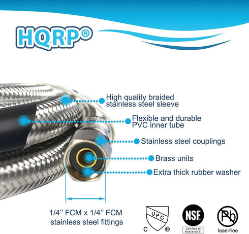 HQRP 2-Pack Universal Premium Braided Stainless Steel Refrigerators/Ice Makers Hoses, 6-Foot