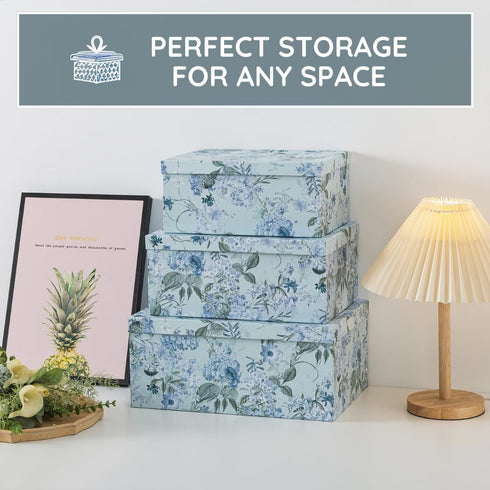 Soul & Lane Decorative Cardboard Storage Boxes - Springtime Joy Set of 3 Floral Nesting Boxes with Lids for Keepsakes
