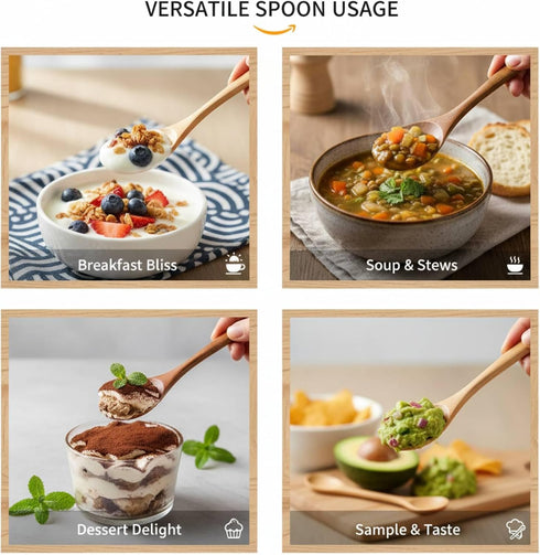 4 Set, 4 Pcs Wood Spoon Pcs Long Wooden Mixing Spoons,Wood Honey Spoons, Natural Wooden Spoons for Eating, Oatmeal