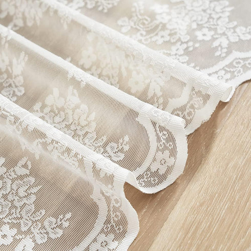 YJ YANJUN Lace Kitchen Curtains 24 inch Length Sets, Vintage Sheer RV Curtains for Camper Windows (Ivory)