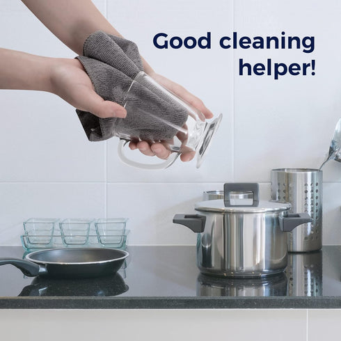 CLICK CLEAN Microfiber Cleaning Cloths, 12-Pack, 12" x 16", Includes 2 Free Bottles and 10 Labels for Cleaning