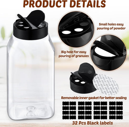 28 Pack 16 oz Mifoci Plastic Spice Jars with Cap Square Plastic Bottle Containers with Shaker Lids and Stickers Large
