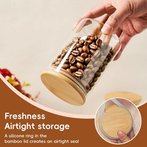1 Pack 15oz Glass Sugar Container with Spoon - Glass Jars with Bamboo Lid and Spoon, Bamboo Lid Storage Jar Containers