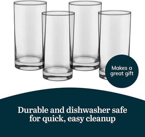 Libbey Heavy Base Drinking Glasses Set of 8, 15.5 Oz, Elegant Clear Water Glasses, Dishwasher Safe