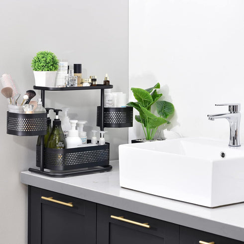KINGRACK Bathroom Counter Organizer, 3 Tier Rotating Vanity Storage Cabinet, Cosmetic Holder Standing Shelf, Black