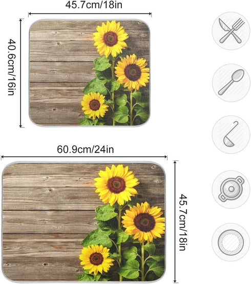 Summer Sunflower Dish Drying Mat Small for Kitchen Counter Decor 16x18 Inch Super Absorbent Tableware Dry Pad Baby Bottle Drainer Rack Mat for Countertop Sink