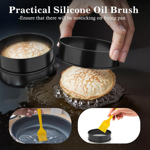 8PCS Nonstick English Muffin Rings, 4 Inch Stainless Steel Baking Rings with Silicone Brush